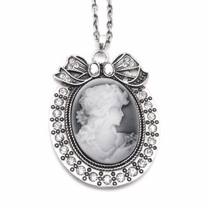 CrystalLong Cameo Necklace 22"